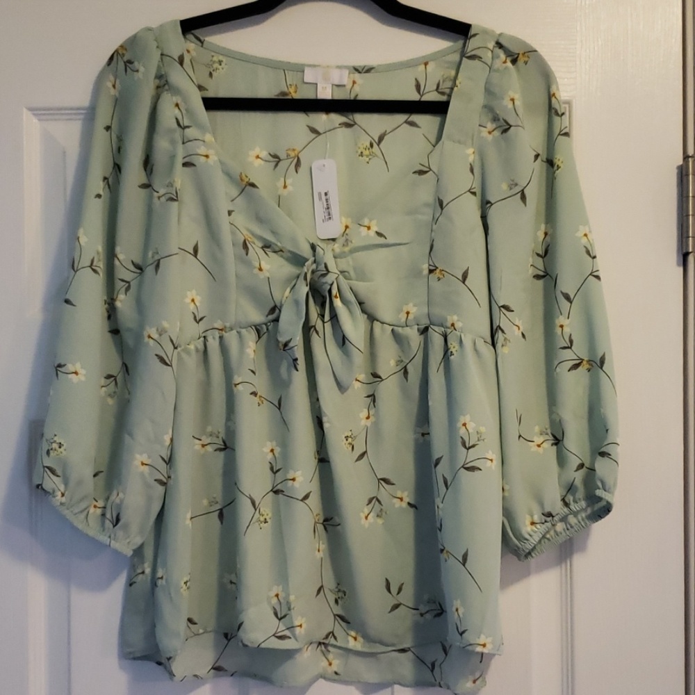 NWT Charming Charlie Sage Floral Blouse